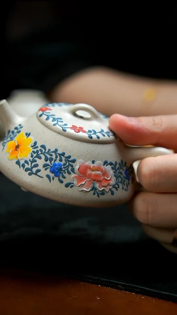 茶壶紫砂白泥青花石瓢壶