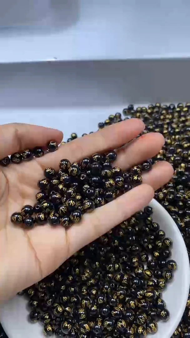 未镶嵌颈饰玛瑙/玉髓W1240-黑玄夜六字6mm*30颗