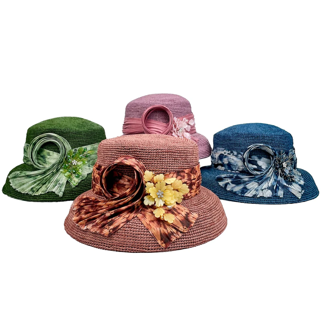 KELAODIKAIDA/夏季百搭新款时尚草编天丝麻钻花赫本女士编织礼帽