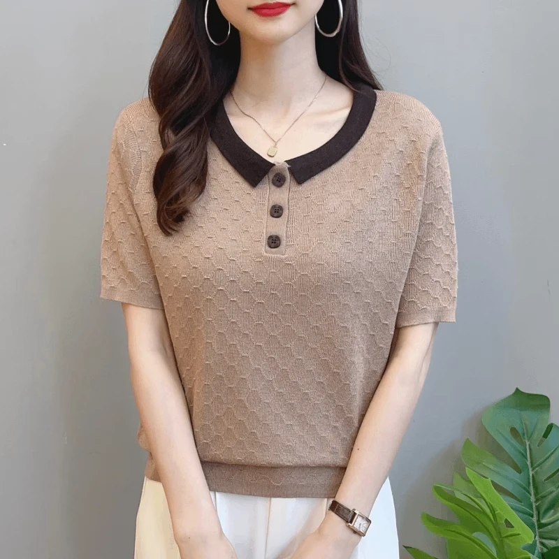 【美拉德】女士夏季短袖洋气针织衫体恤衫宽松气质百搭