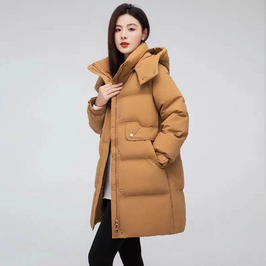 可拆卸帽中长款女士棉衣加厚保暖宽松时尚冬季户韩版休闲外套