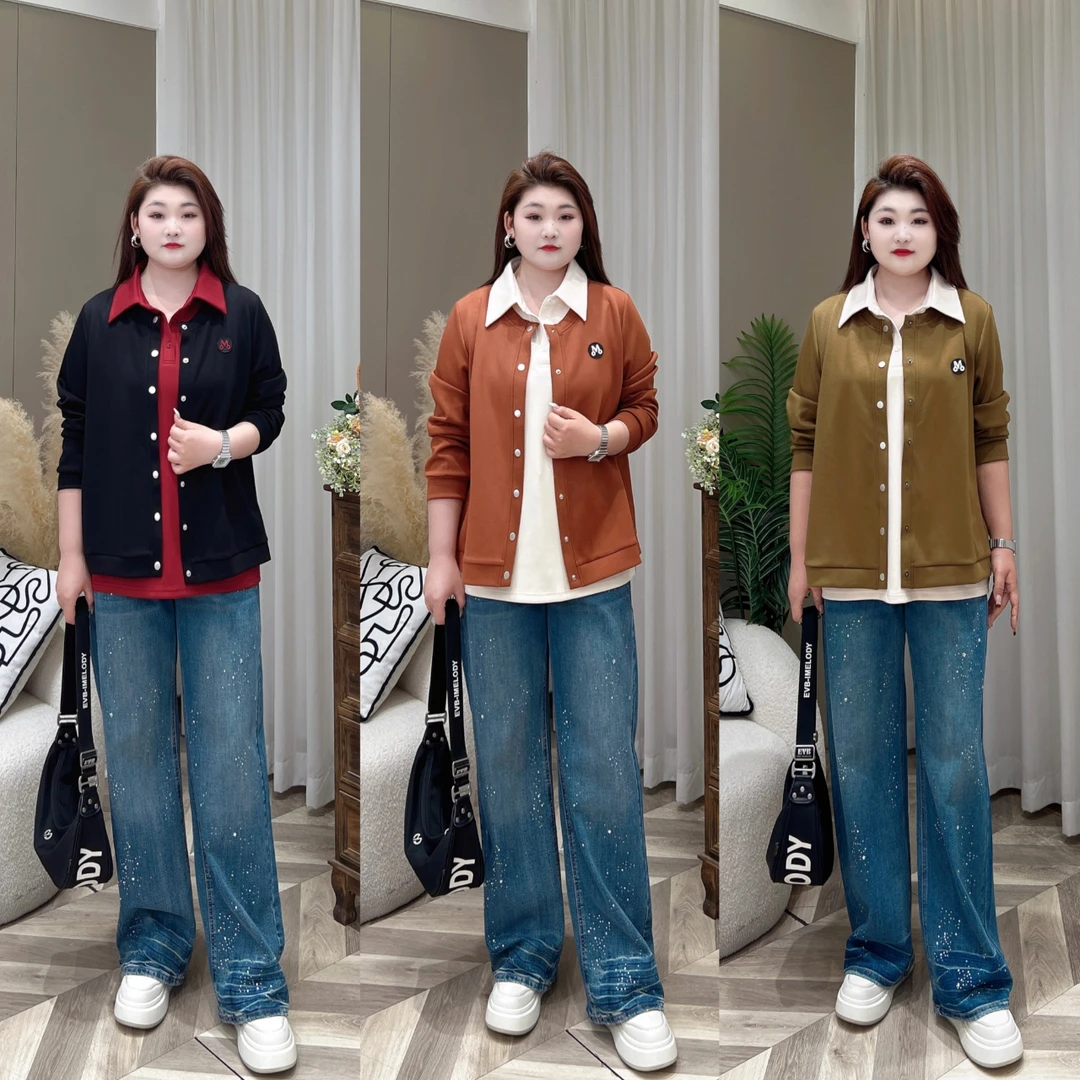 【上新上衣】PDM22451早秋新款拼接假两件百搭时尚休闲大码女装外套