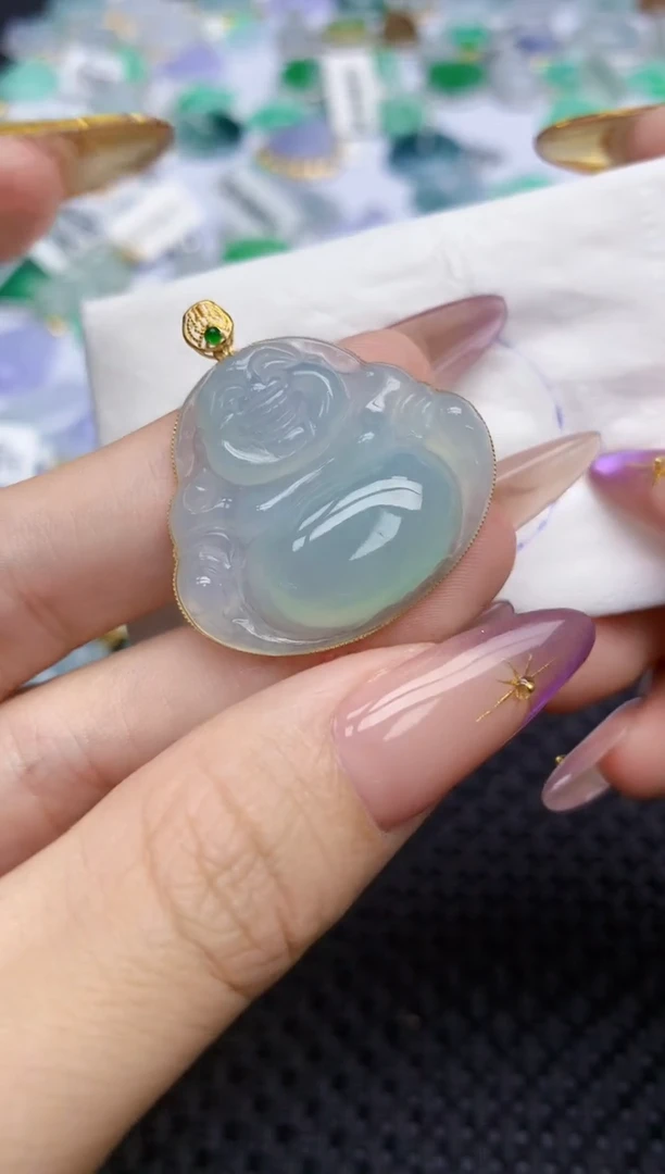 翡翠18K金镶嵌颈饰511   天然翡翠A货