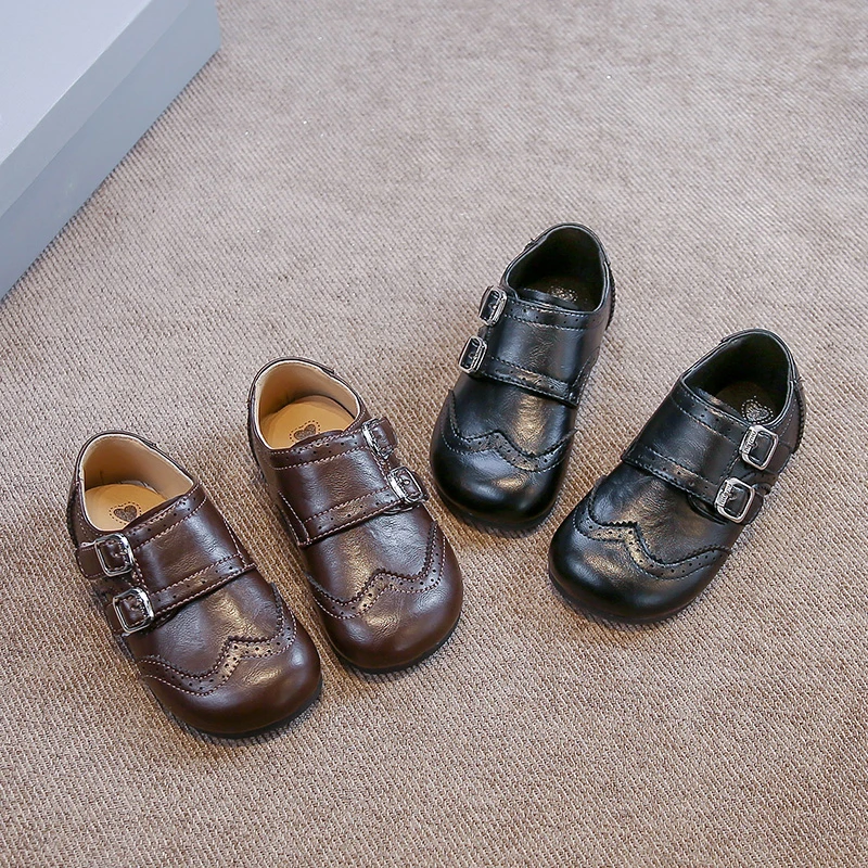 儿童皮鞋2025秋季新款女童皮质英伦风小皮鞋男童布洛克雕花单鞋潮