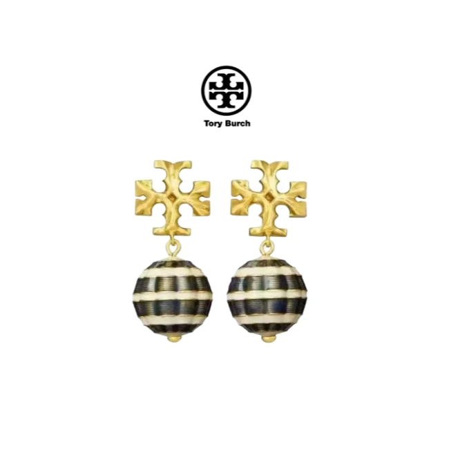 TORY BURCH/汤丽柏琦黑白条纹气球耳钉
