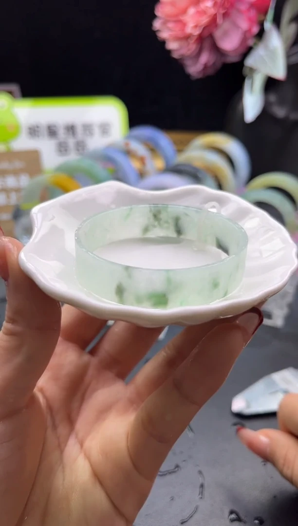 未镶嵌手镯定制翡翠冰飘花52-53「定制不退不换」