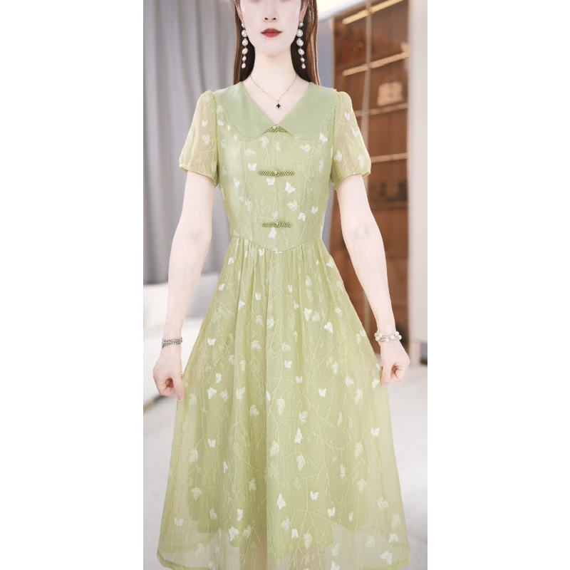 【连衣裙】夏季设计感V领时尚优雅减龄气质中长款连衣裙M-4XL
