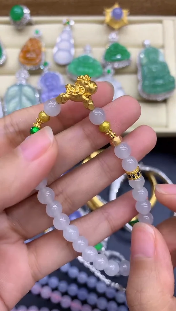 足金镶嵌手链翡翠173-中国好珍宝