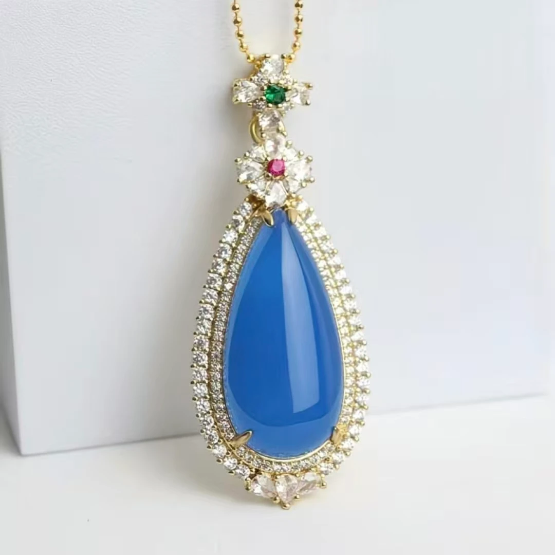 非金属珐琅项链 蓝晶幻梦坠