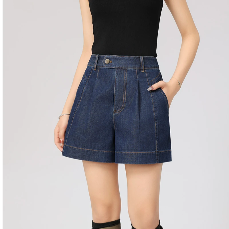 专柜阿玛家】商场同款夏款百搭高腰明线直筒牛仔休闲短裤女510003