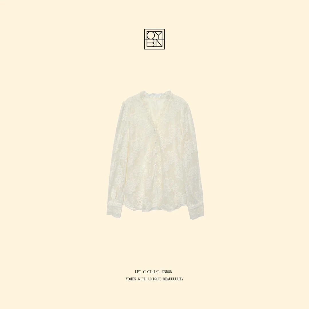 OYBN欧阳贝妮【初见倾心】微胖大码浪漫蕾丝刺绣V领开衫上衣3572