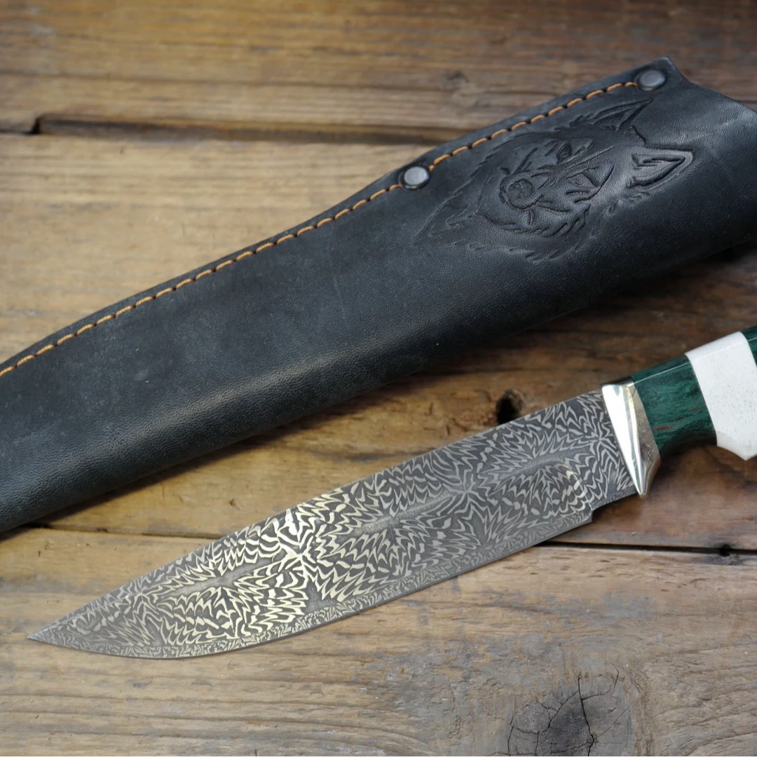 俄罗斯手工大马猎刀绿色稳定木