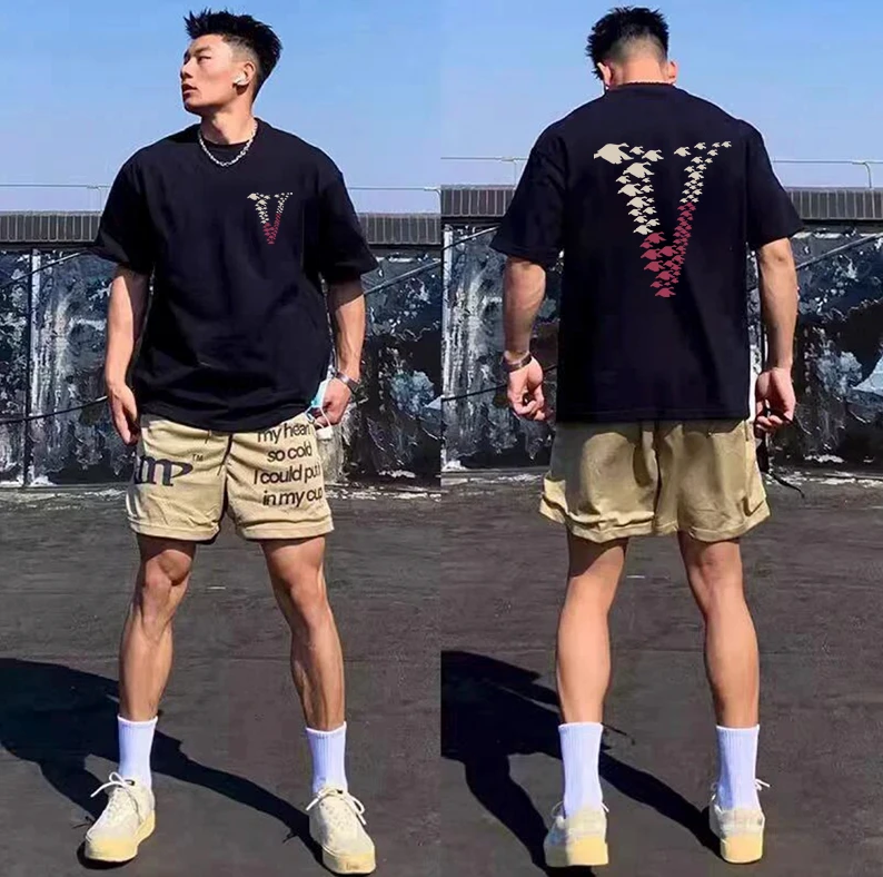 230g美式oversiz纯棉宽松百搭痞帅男士短袖T恤夏季情侣休闲男上衣