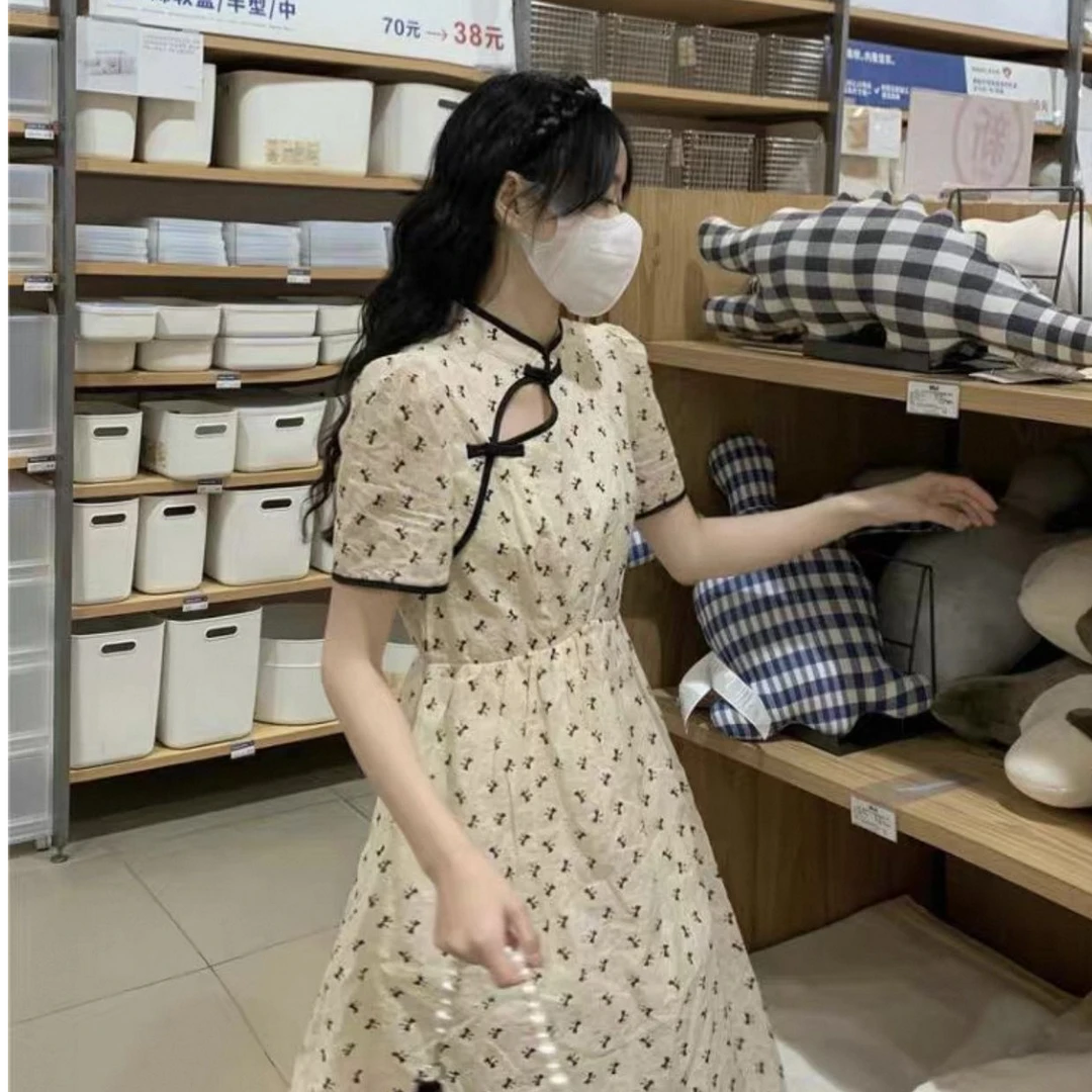 【379】夏天高级感新中式盘扣修身连衣裙显瘦女款