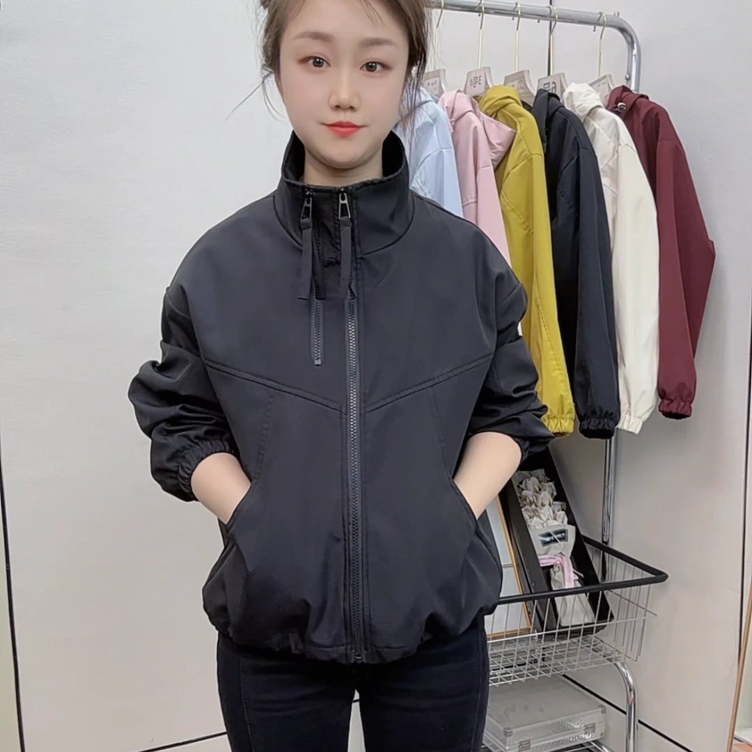 立领冲锋衣外套女春装2025新款百搭小个子双拉链夹克上衣