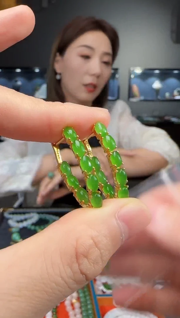 和田玉银S925镶嵌耳饰1