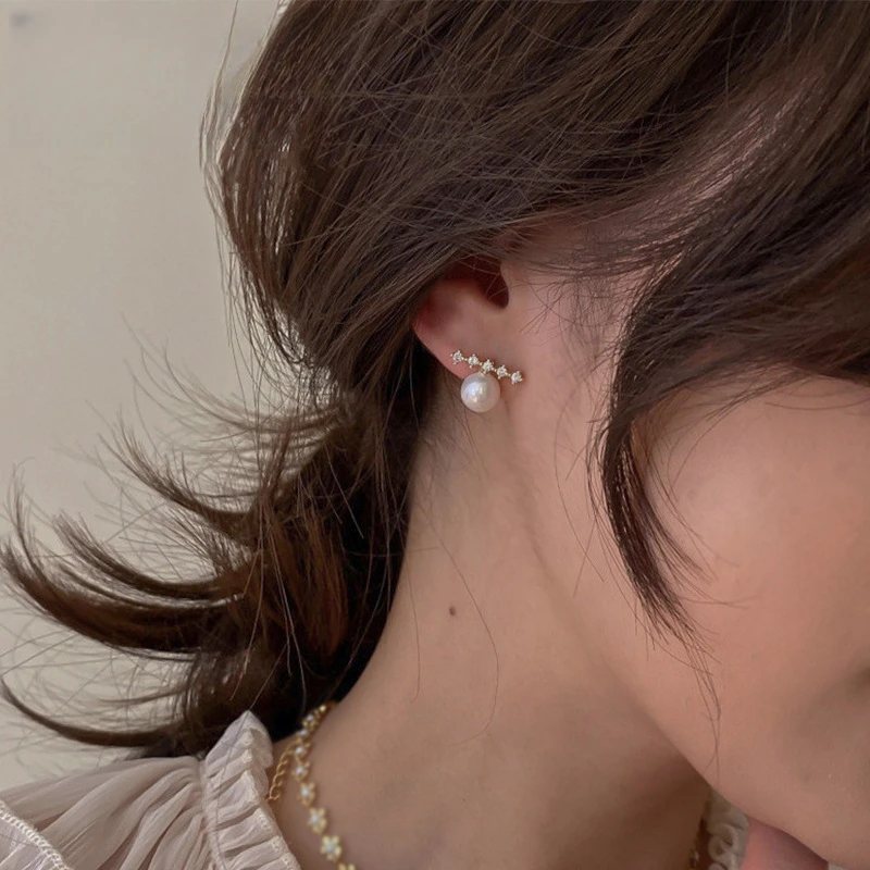 925银玻璃耳饰 S925银针微镶锆石耳钉女小众设计感精致耳环圆脸