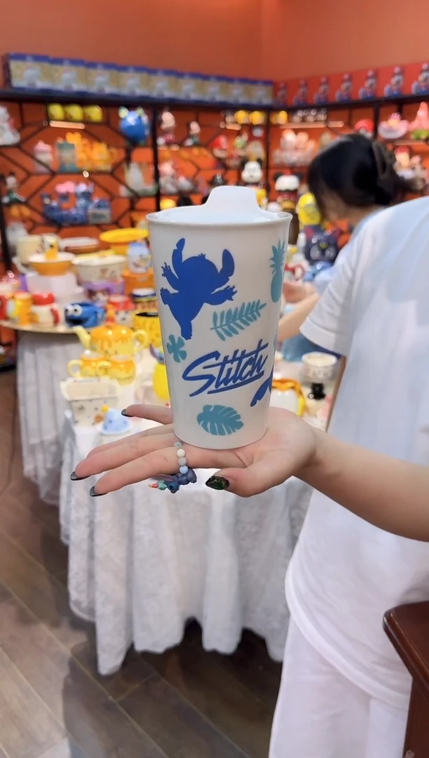 瓷片@@史迪奇双层陶瓷水杯
