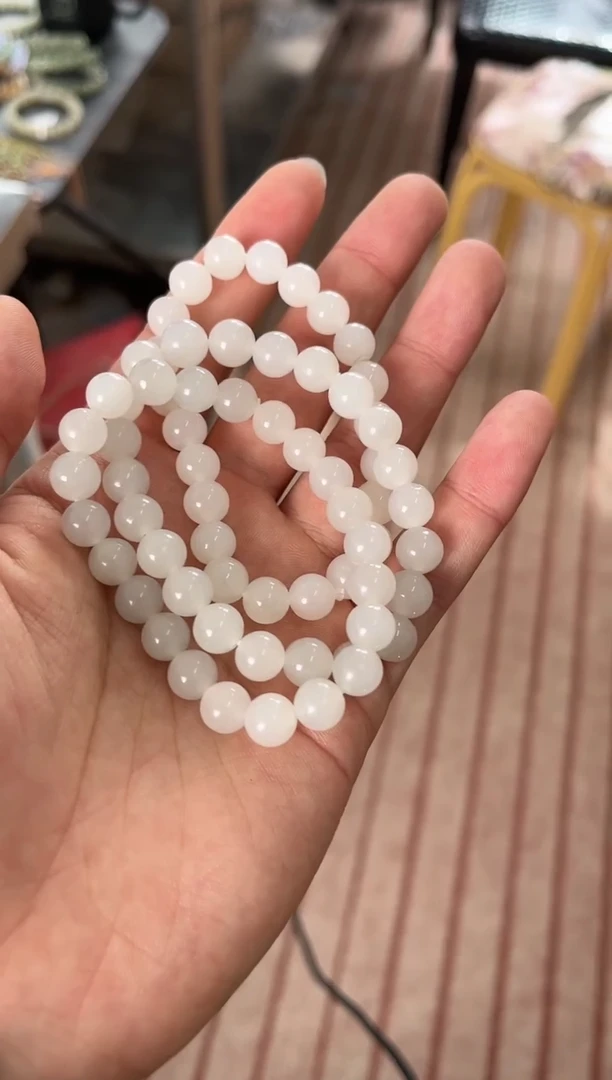 【闪购商品】和田玉手串未镶嵌青海白玉手串卡10微色差（瑕）*3