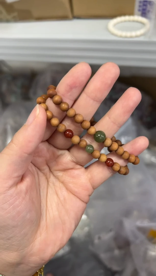 未镶嵌檀香木手串黑肉老檀香木玛瑙珠双圈[1140]