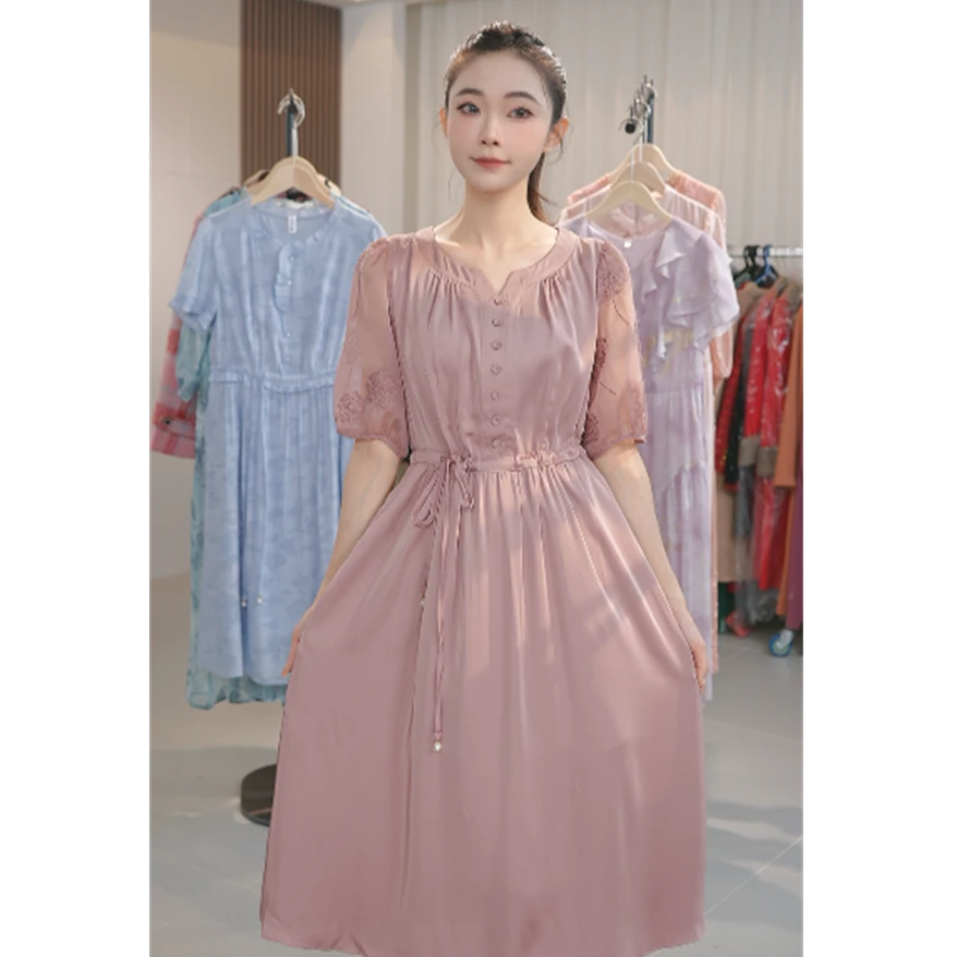 Y1138女连衣裙2025新款夏季轻奢高级感气质高端女神范中长款裙