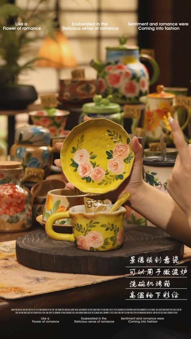 陶瓷934景德镇高温手绘釉下彩设计师款式