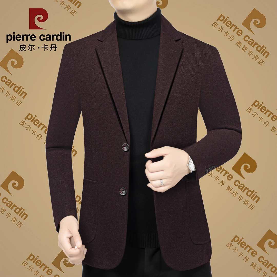 皮尔卡丹秋季新款高档休闲男士商务西服纯色高端婚礼西装外套男装