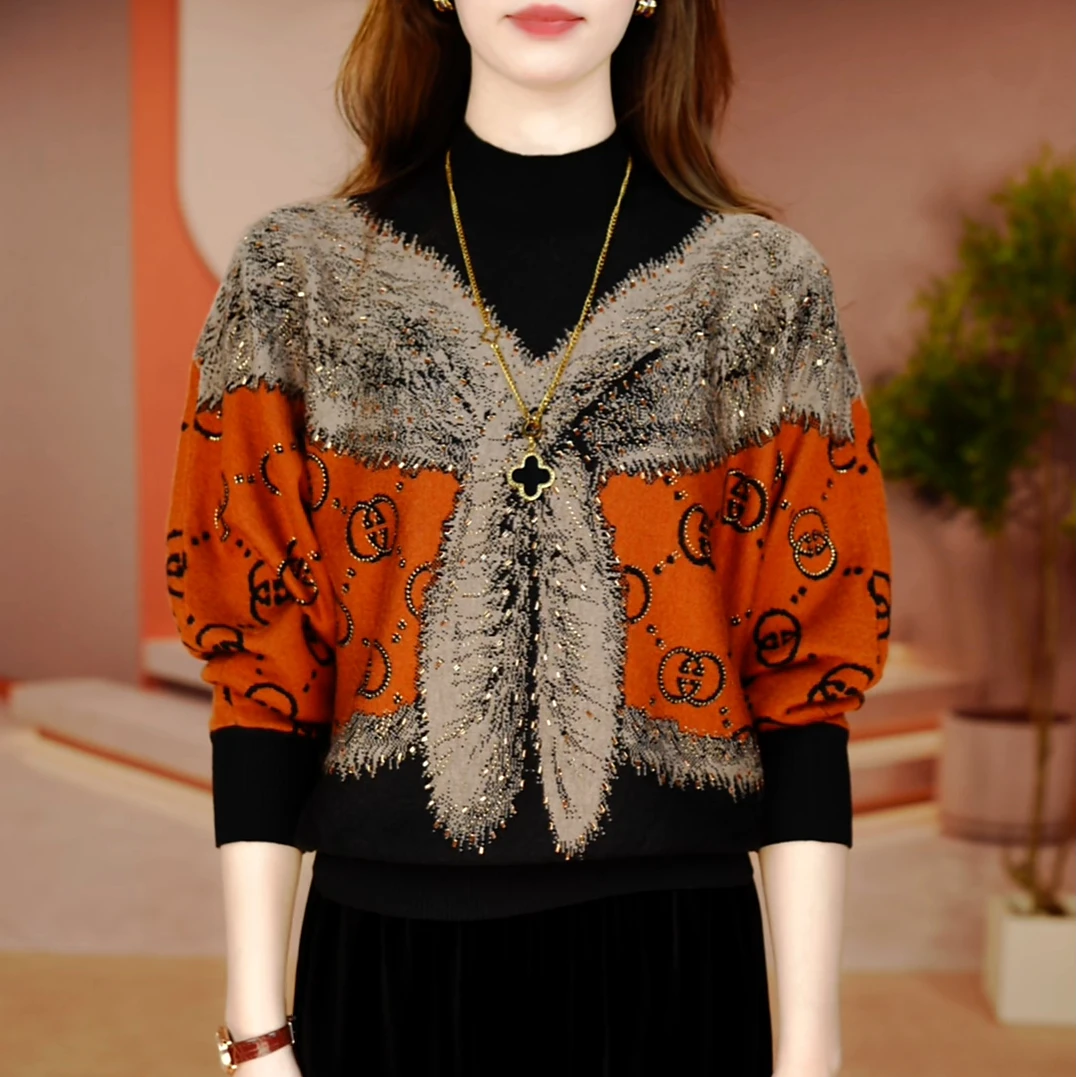 A251080-秋冬新款抗起球针织羊毛衫减龄洋气宽松女士气质时尚