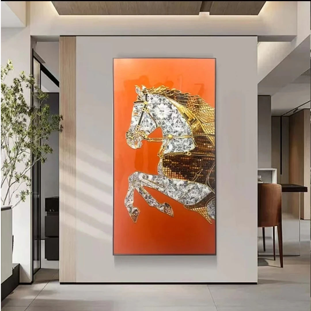 马到成功现代简约轻奢客厅装饰画沙发背景墙落地画玄关挂画晶瓷画