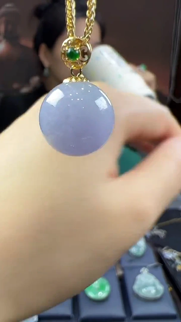 18K金镶嵌挂件翡翠圆珠 不含链