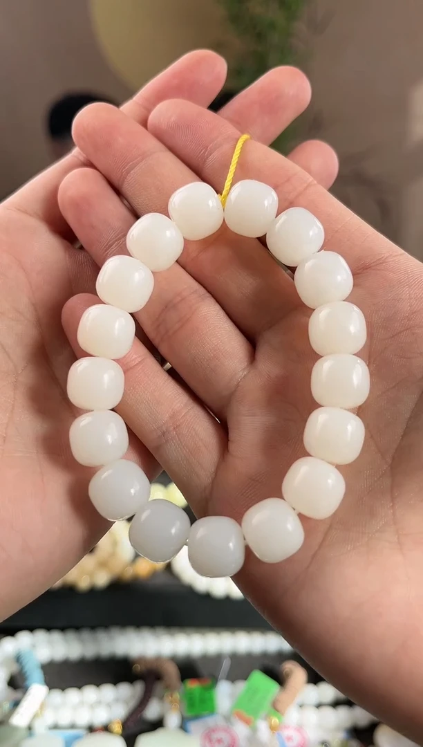 【闪购商品】和田玉手串未镶嵌且末天泰白玉老型珠手串卡12微色差