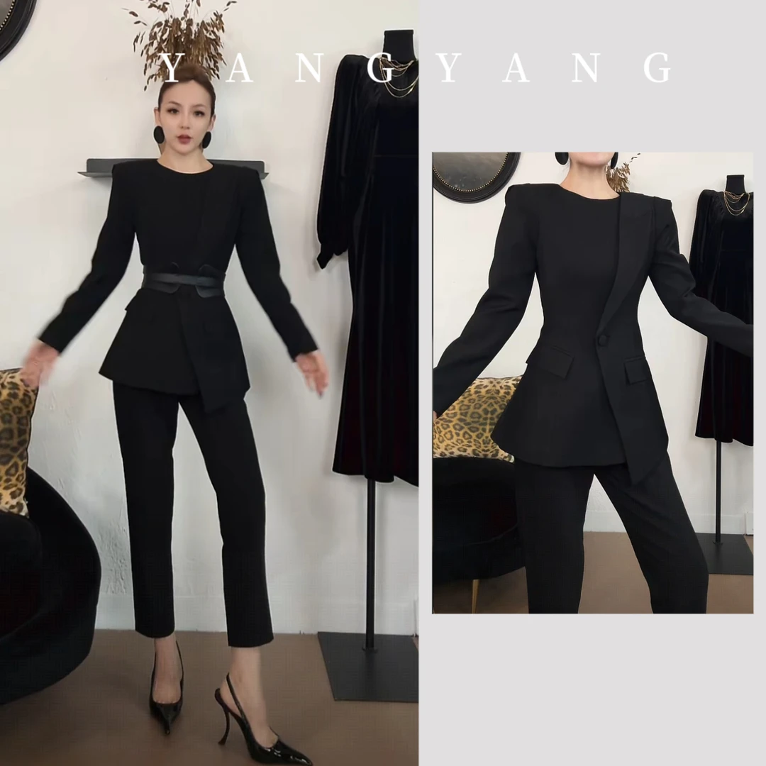 YANGYANG 洋气贵系长袖西装领上衣搭配裤子时尚套装显瘦气质