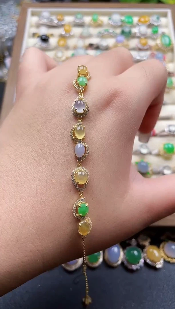 银S925镶嵌手链翡翠174