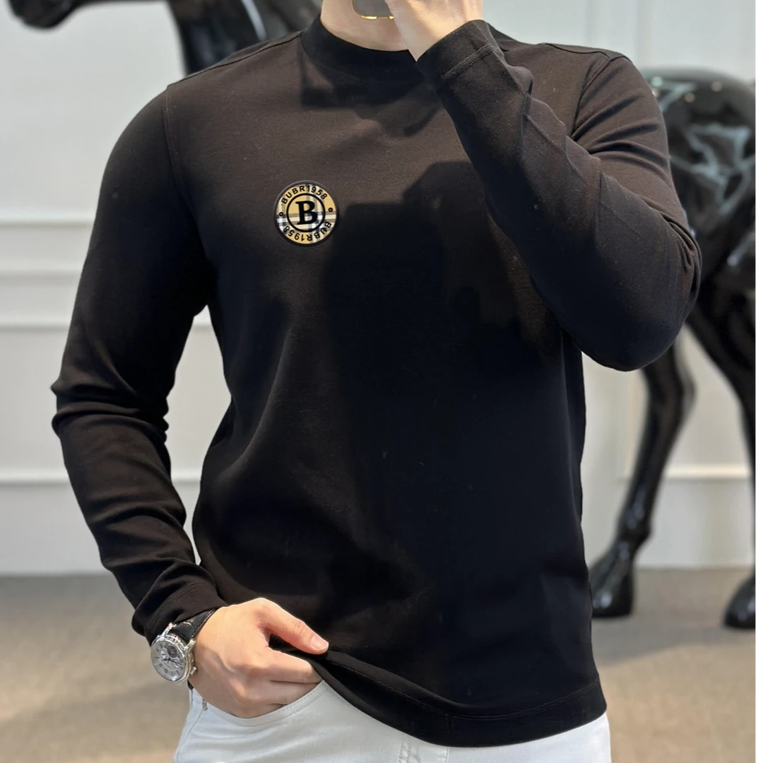 2025新款潮牌刺绣上衣重磅款爆款休闲长袖T恤内搭修身高领打底衫