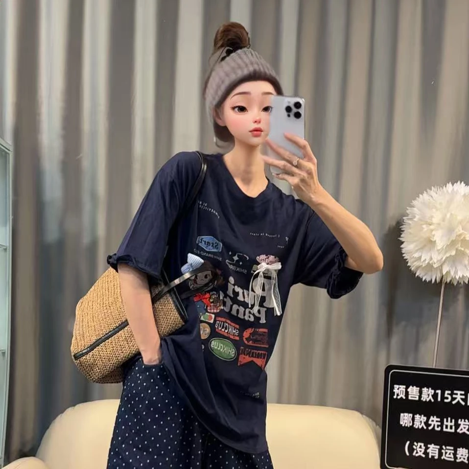 【文乐乐】夏季新款洋气减龄卡通小女孩印花时尚休闲潮流T恤1205