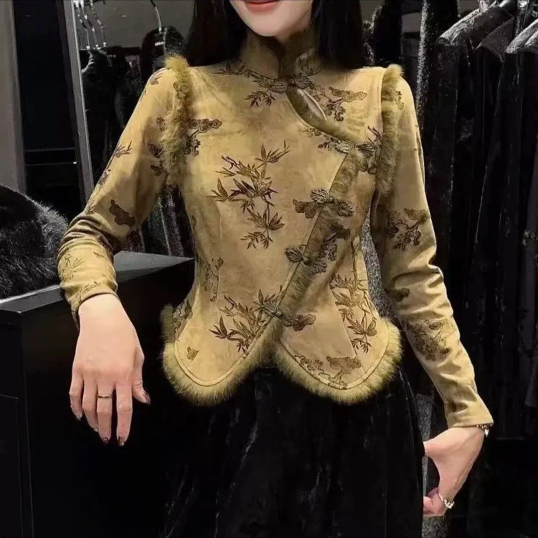 【娜姐家】8686#复古新中式国风毛边绒衫