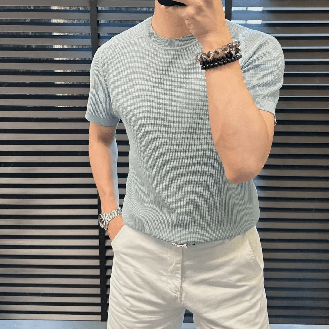 秋冬新款男士短袖毛衣圆领时尚休闲商务修身毛衣加厚打底纯色简约