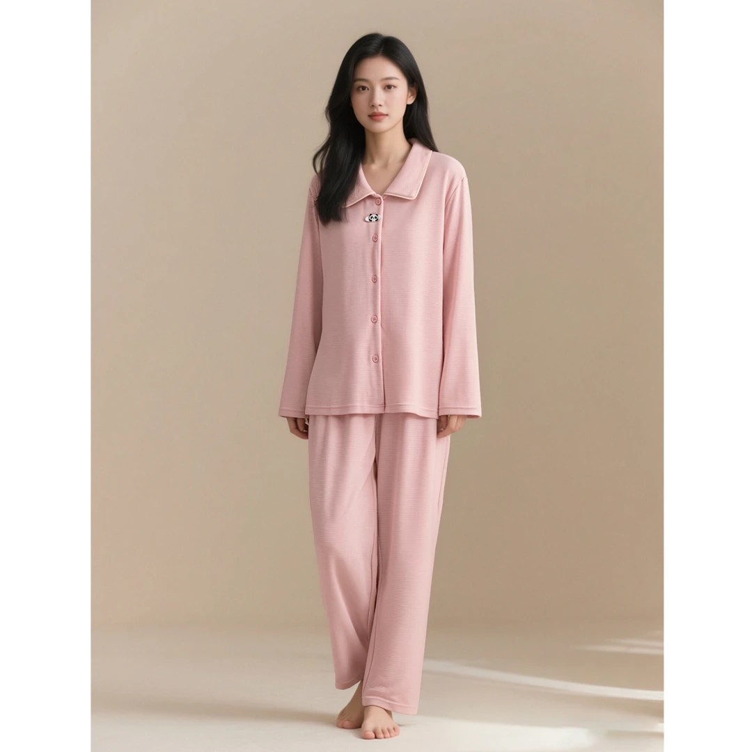 美韵岛【天丝暖羔绒】秋冬自发热桑蚕丝睡衣情侣长袖睡衣翻领简约