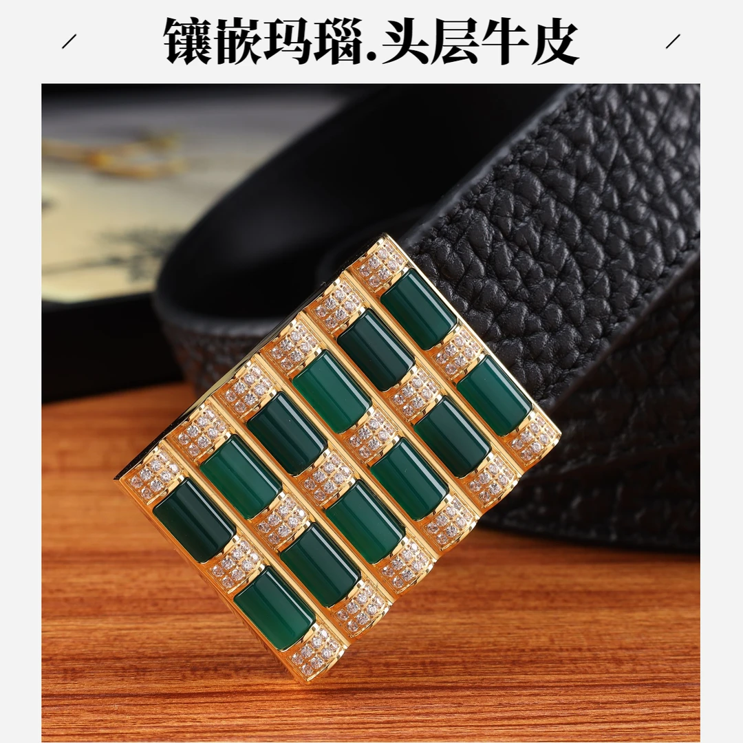 新款史蒂芬腰带不锈钢算盘子玛瑙镶钻皮带头层真牛皮裤带打孔扣款