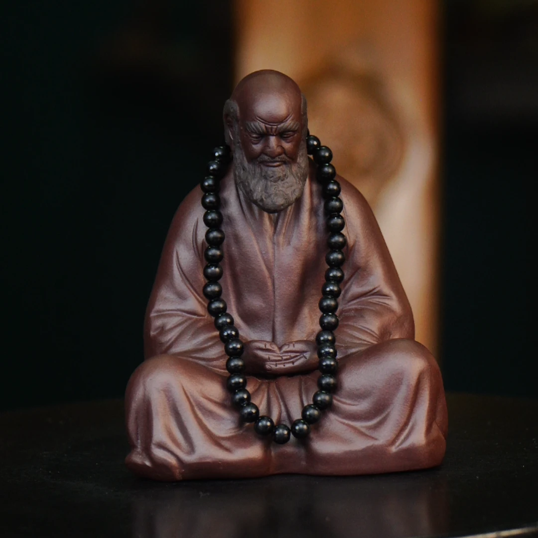 双色达摩（带佛珠） 宜兴紫砂茶宠摆件