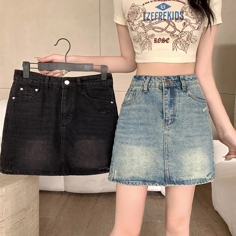 65430新款2025夏季胖mm大码高腰小个子半身裙显瘦百搭A字牛仔短裙