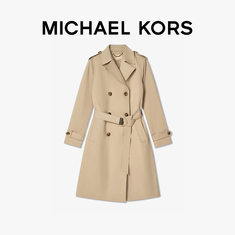 MICHAEL KORS MK 女士系带收腰双排扣中长款风衣外套