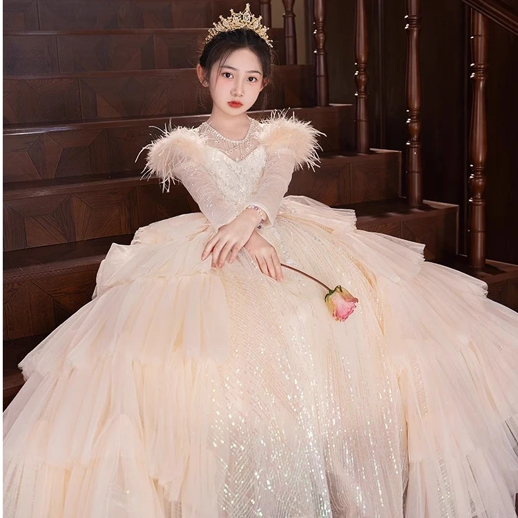 生日礼服女童绝美小礼服女孩高端公主裙儿童主持人女童钢琴礼服裙