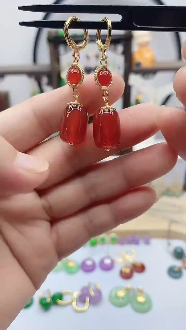 14K金镶嵌南红玛瑙耳饰96