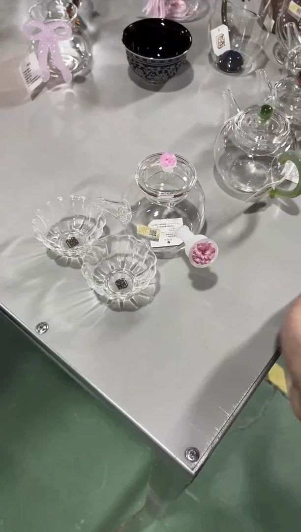 【闪购商品】粉海棠花珠优雅侧把杯加花杯两只晶焱金标