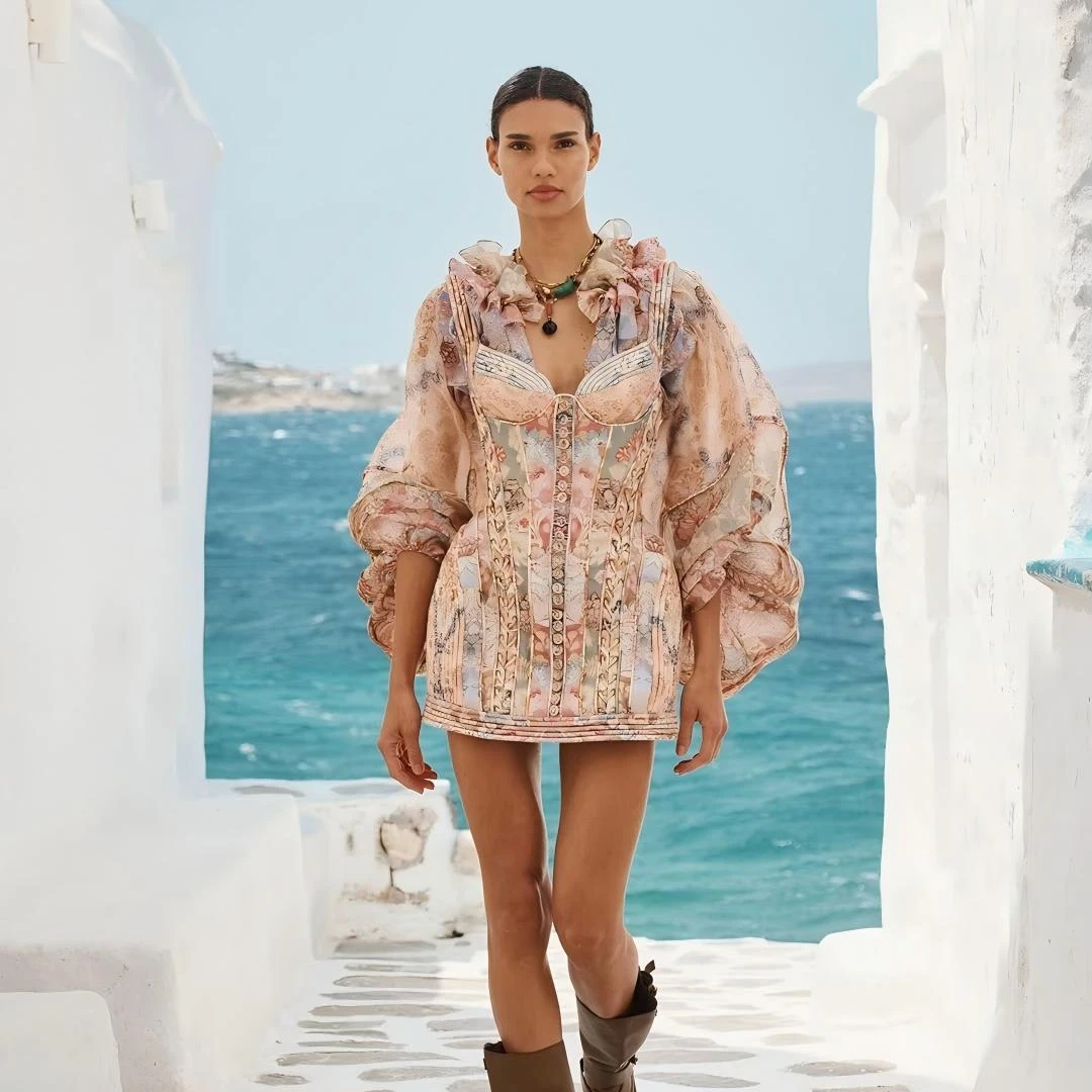 新款度假风立体棱缎纹理连衣裙ZD1120