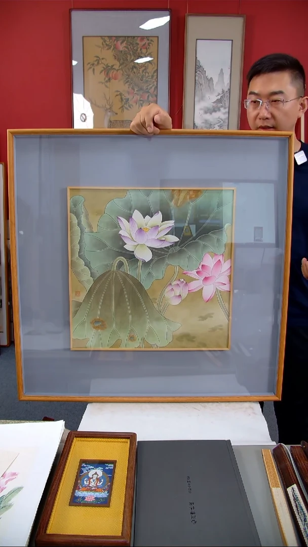 国画翁向军《荷花》装裱78*78