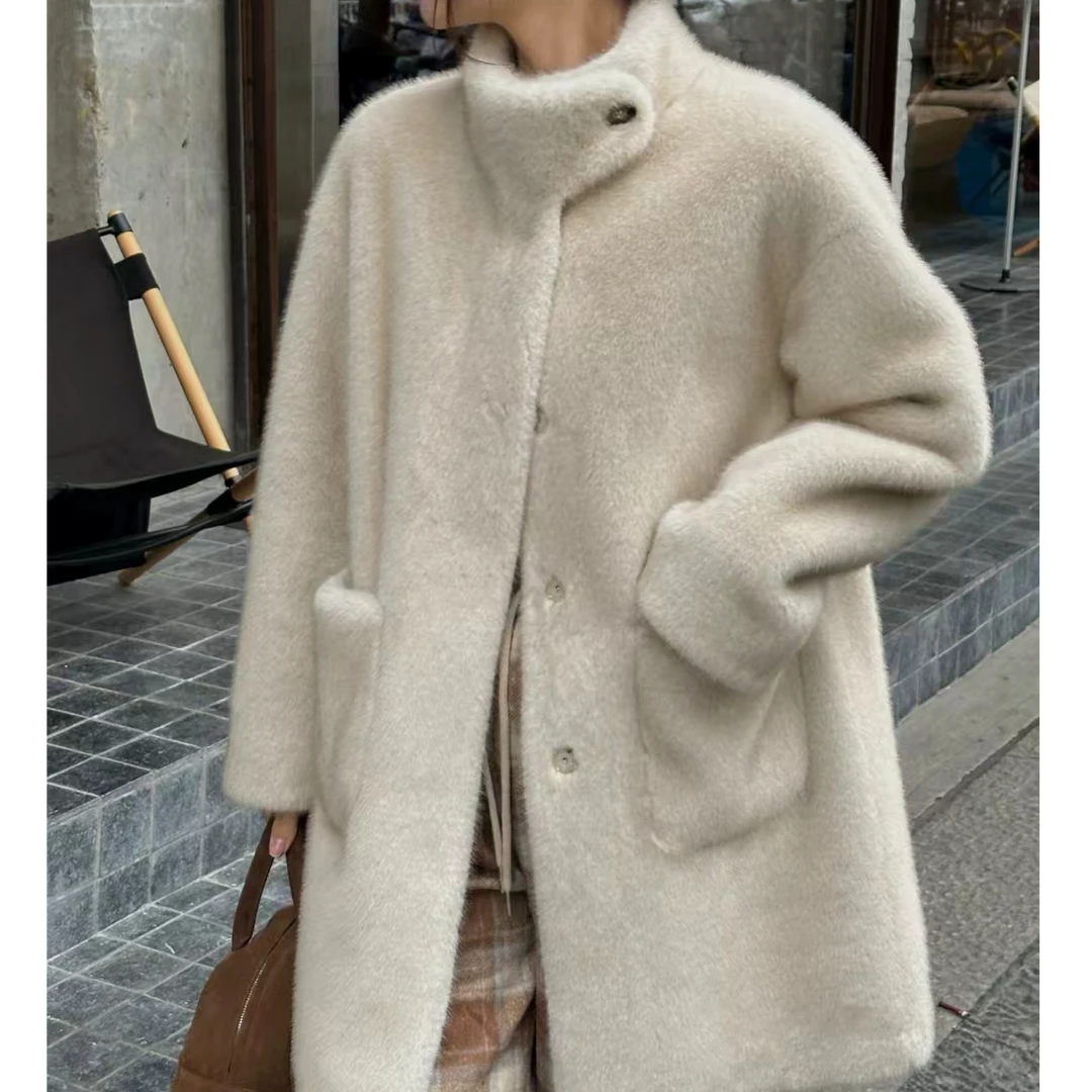 女款气质白色时尚百搭女士宽松中长款外套53502