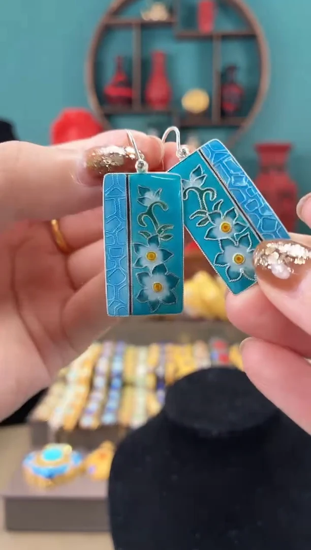 非遗手工烧蓝精品耳环
