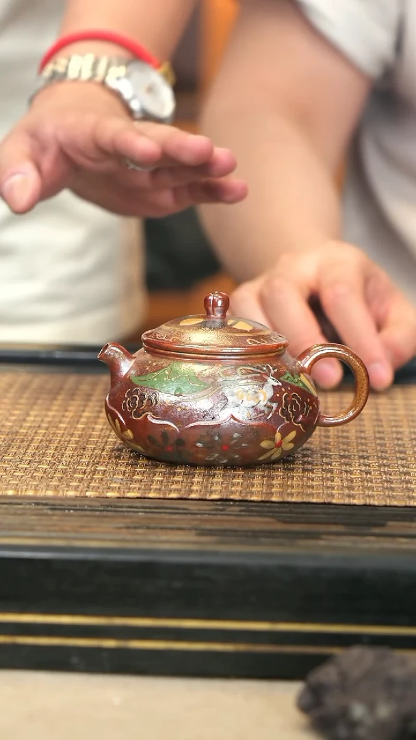 茶壶紫砂LJY50《敦煌九色鹿·寒江》柴烧